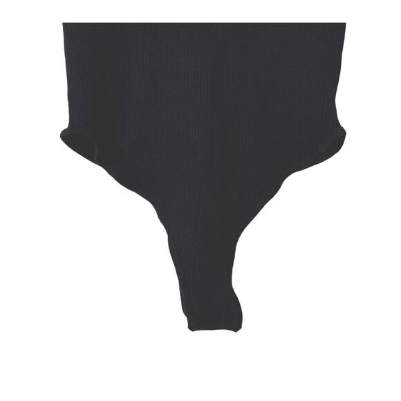 DKNY Black Ribbed Henley Long-Sleeve Bodysuit Button Front Size Medium - Picture 4 of 8